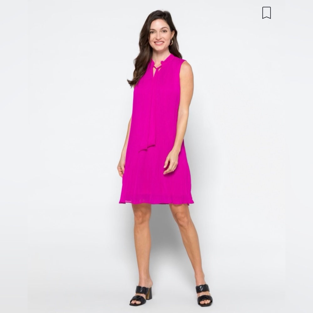 DKNY pleated fuchsia shift dress in size 8.